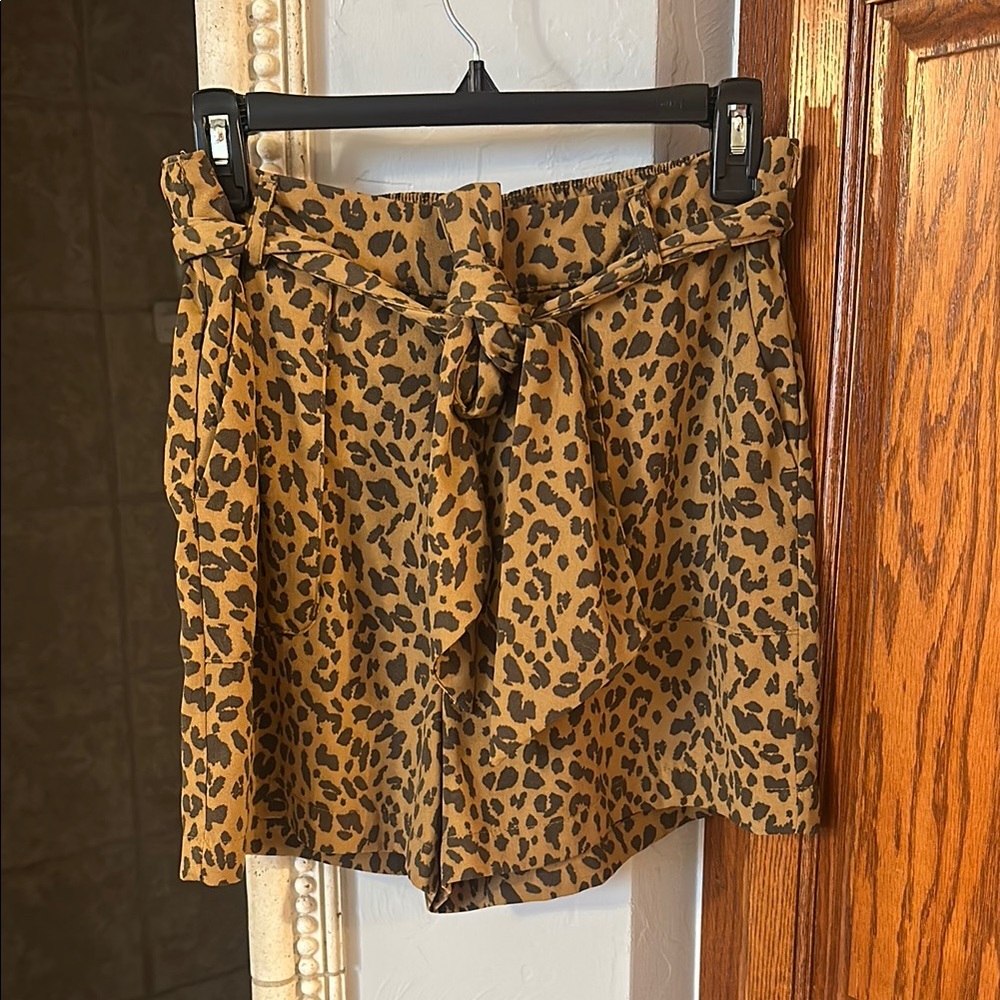a new day Brown High Waist Shorts with Leopard Print